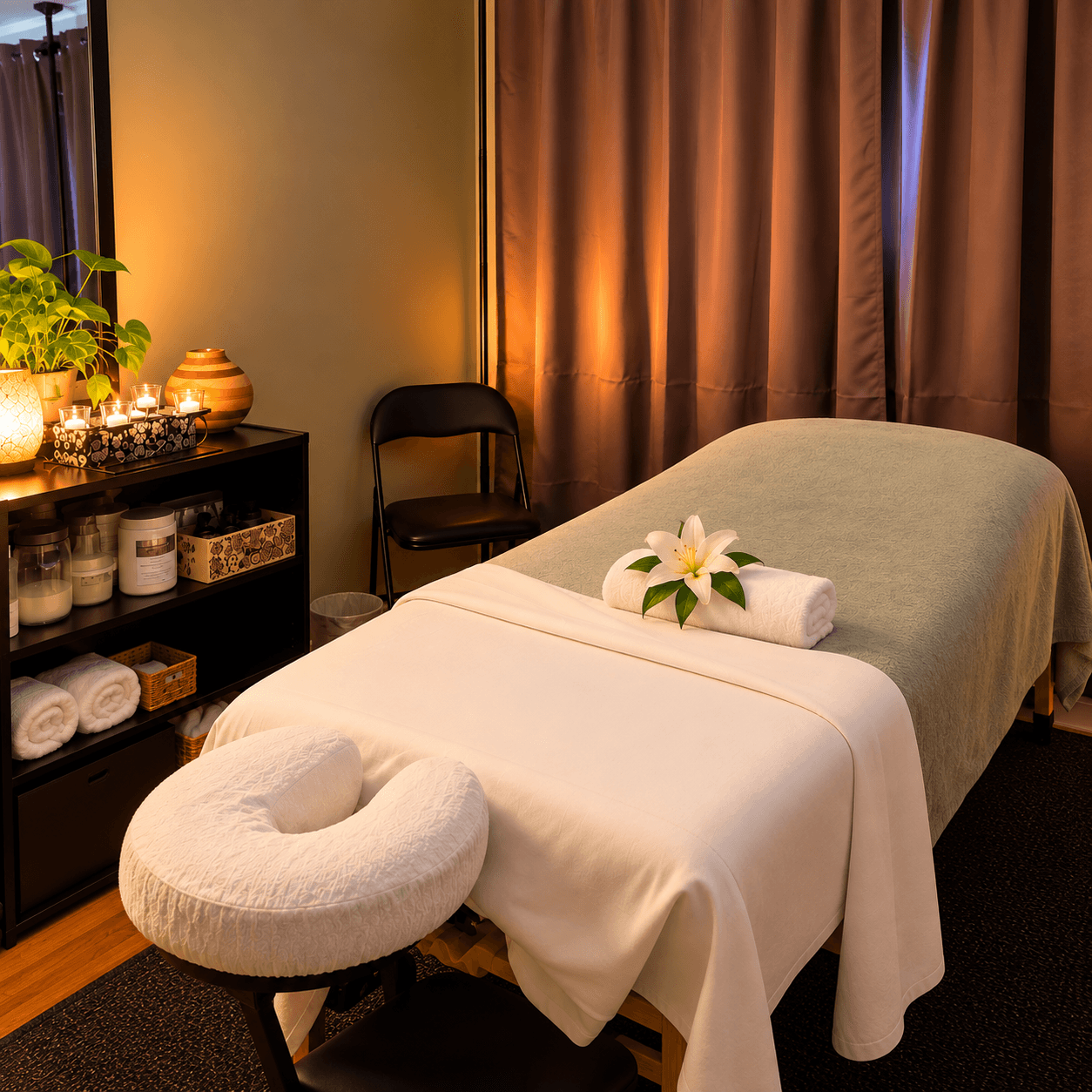 Warm modern Solura Therapy Clinic treatment room